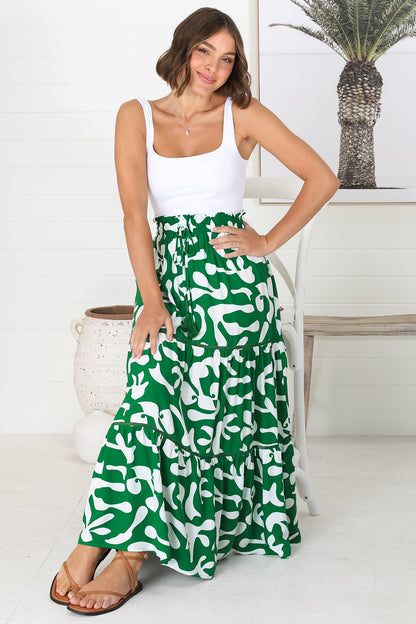 Jaxie Maxi Skirt - Tiered Crochet Insert Skirt in Green
