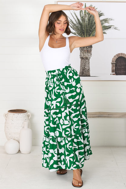 Jaxie Maxi Skirt - Tiered Crochet Insert Skirt in Green
