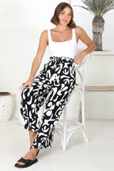 Jaxie Pants - Elasticated Paperbag Waist with Drawstring Wide Leg Pants with Pockets in Black