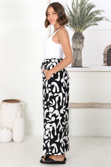 Jaxie Pants - Elasticated Paperpag Waist with Drawstring Wide Leg Pants with Pockets in Black