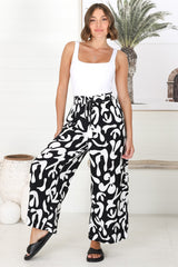 Jaxie Pants - Elasticated Paperpag Waist with Drawstring Wide Leg Pants with Pockets in Black