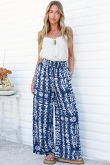 Jaxie Pants - Elasticated Paperbag Waist with Drawstring Wide Leg Pants with Pockets in Hassie Print
