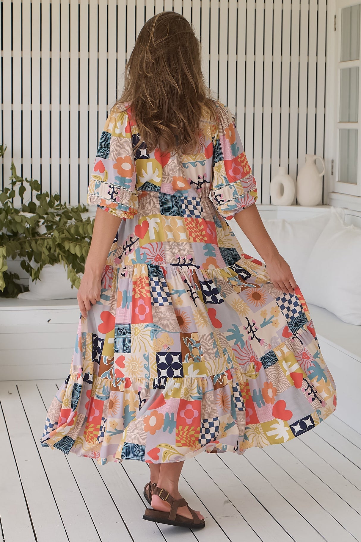 JAASE - Jayde Maxi Dress: A Line Dress with Tiered Skirt in Daisy Days Print