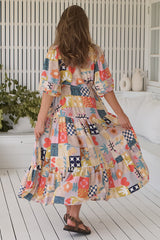 Jayde Maxi Dress - A Line Dress with Tiered Skirt in Daisy Days Print