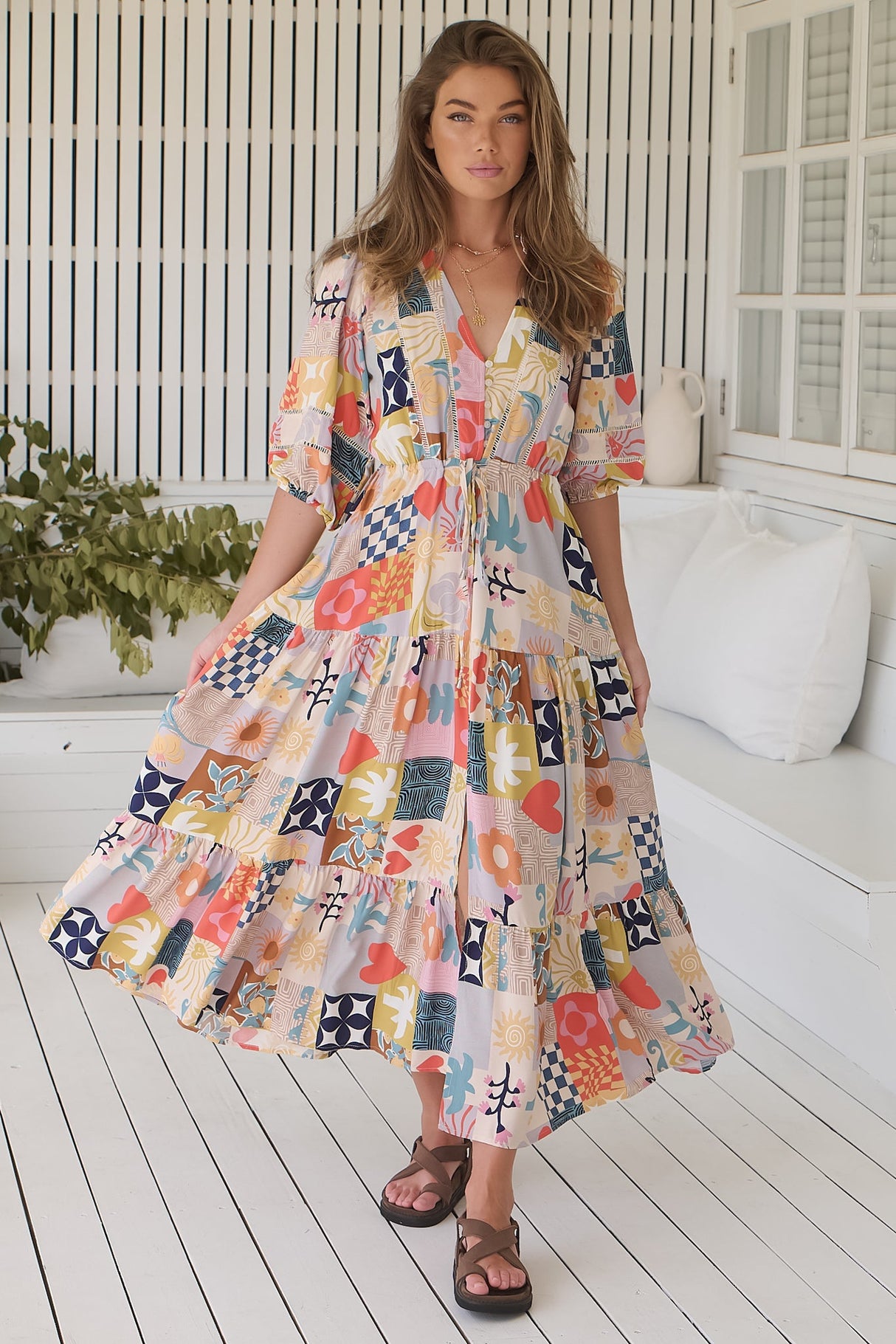 Jayde Maxi Dress - A Line Dress with Tiered Skirt in Daisy Days Print