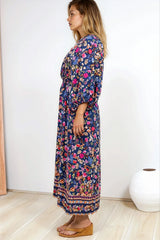 Jayla Midi Dress - Button Down Dress with Belt in Elyce Print