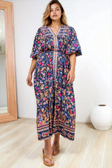 Jayla Midi Dress - Button Down Dress with Belt in Elyce Print