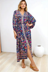 Jayla Midi Dress - Button Down Dress with Belt in Elyce Print