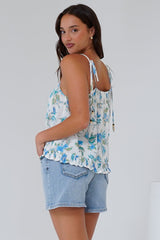 Jazzie Top  - Gathered Neckline Tie Up Straps in Dudley Print