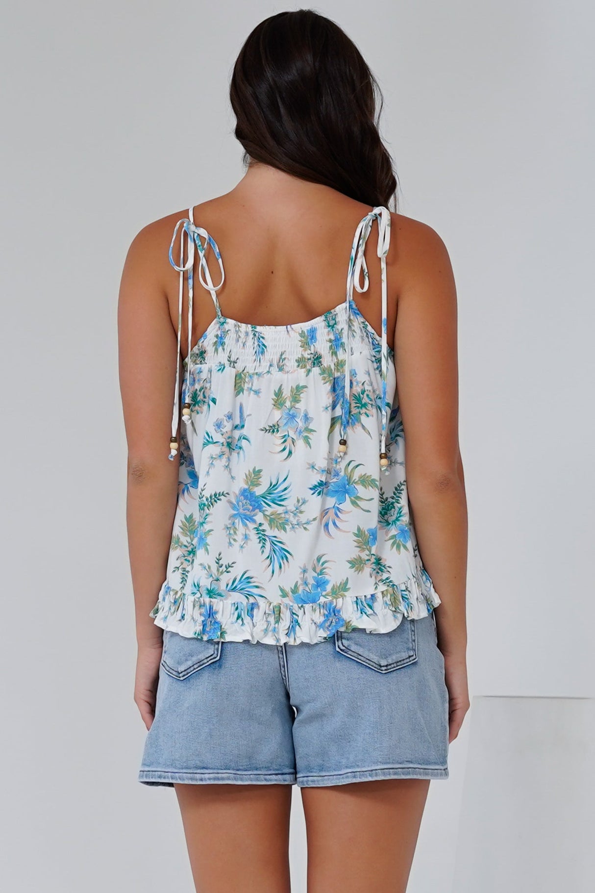 Jazzie Top  - Gathered Neckline Tie Up Straps in Dudley Print