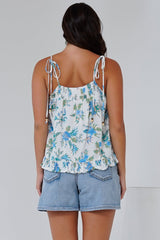 Jazzie Top  - Gathered Neckline Tie Up Straps in Dudley Print