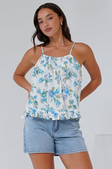 Jazzie Top  - Gathered Neckline Tie Up Straps in Dudley Print