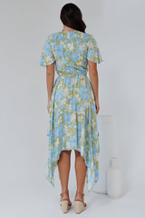 Jefferson Midi Dress - Flutter Sleeve Handkerchief Hem Dress in Laura Print