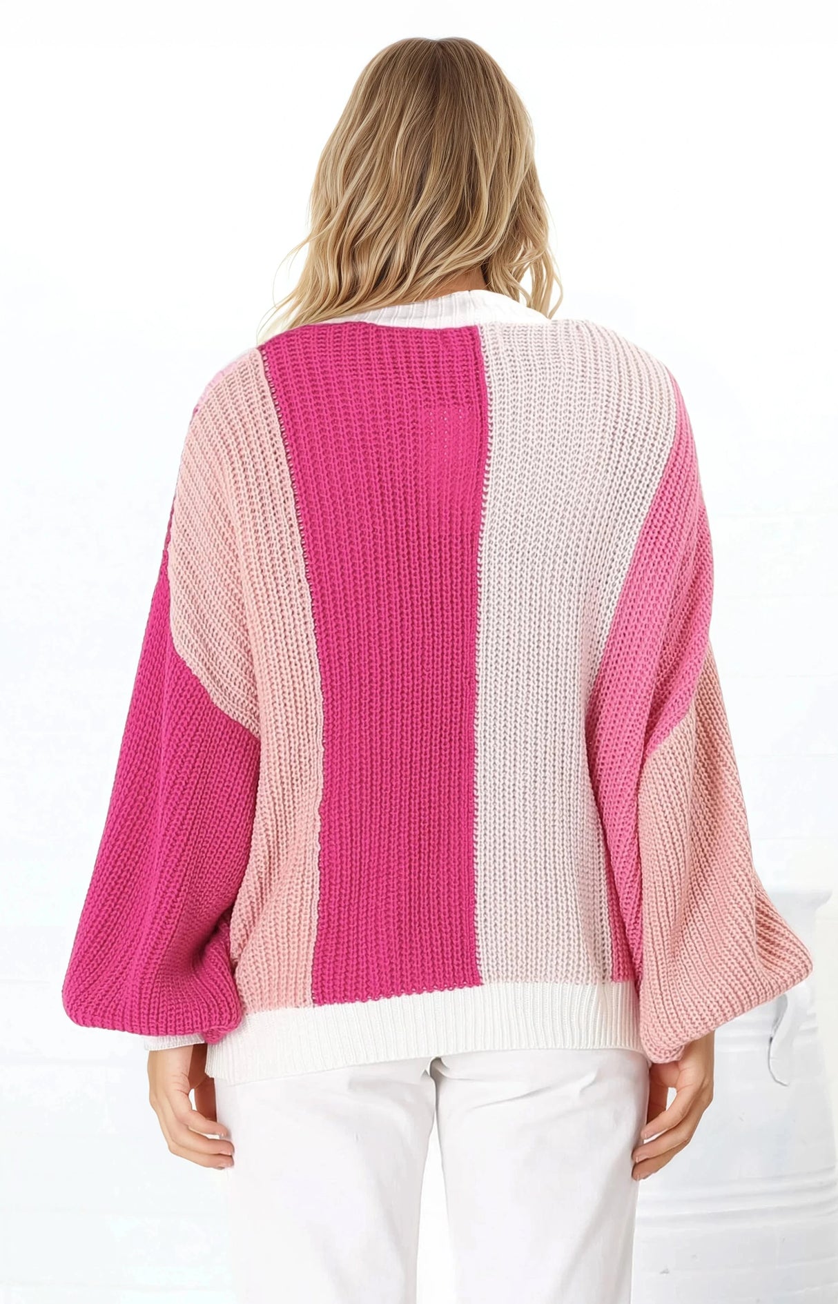 Jemina Cardigan - Vertical Striped Cardigan in Pink