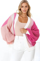 Jemina Cardigan - Vertical Striped Cardigan in Pink