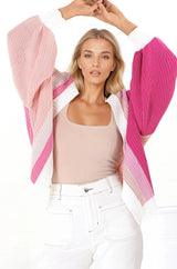 Jemina Cardigan - Vertical Striped Cardigan in Pink