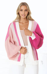 Jemina Cardigan - Vertical Striped Cardigan in Pink