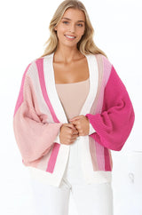 Jemina Cardigan - Vertical Striped Cardigan in Pink