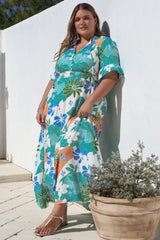 Jemina Maxi Dress - V-Neck Elasticated Waist A-Line Dress in Meaghan Print