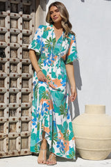 Jemina Maxi Dress - V-Neck Elasticated Waist A-Line Dress in Meaghan Print