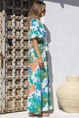 Jemina Maxi Dress - V-Neck Elasticated Waist A-Line Dress in Meaghan Print
