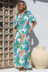Jemina Maxi Dress - V-Neck Elasticated Waist A-Line Dress in Meaghan Print