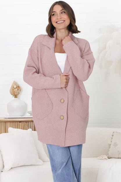 Jemmy Cardigan - Collared Button Down Coatigan in Pink