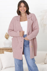 Jemmy Cardigan - Collared Button Down Coatigan in Pink