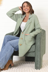 Jemmy Cardigan - Collared Button Down Coatigan in Sage