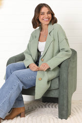 Jemmy Cardigan - Collared Button Down Coatigan in Sage