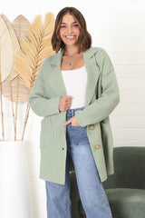 Jemmy Cardigan - Collared Button Down Coatigan in Sage