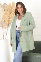 Jemmy Cardigan - Collared Button Down Coatigan in Sage