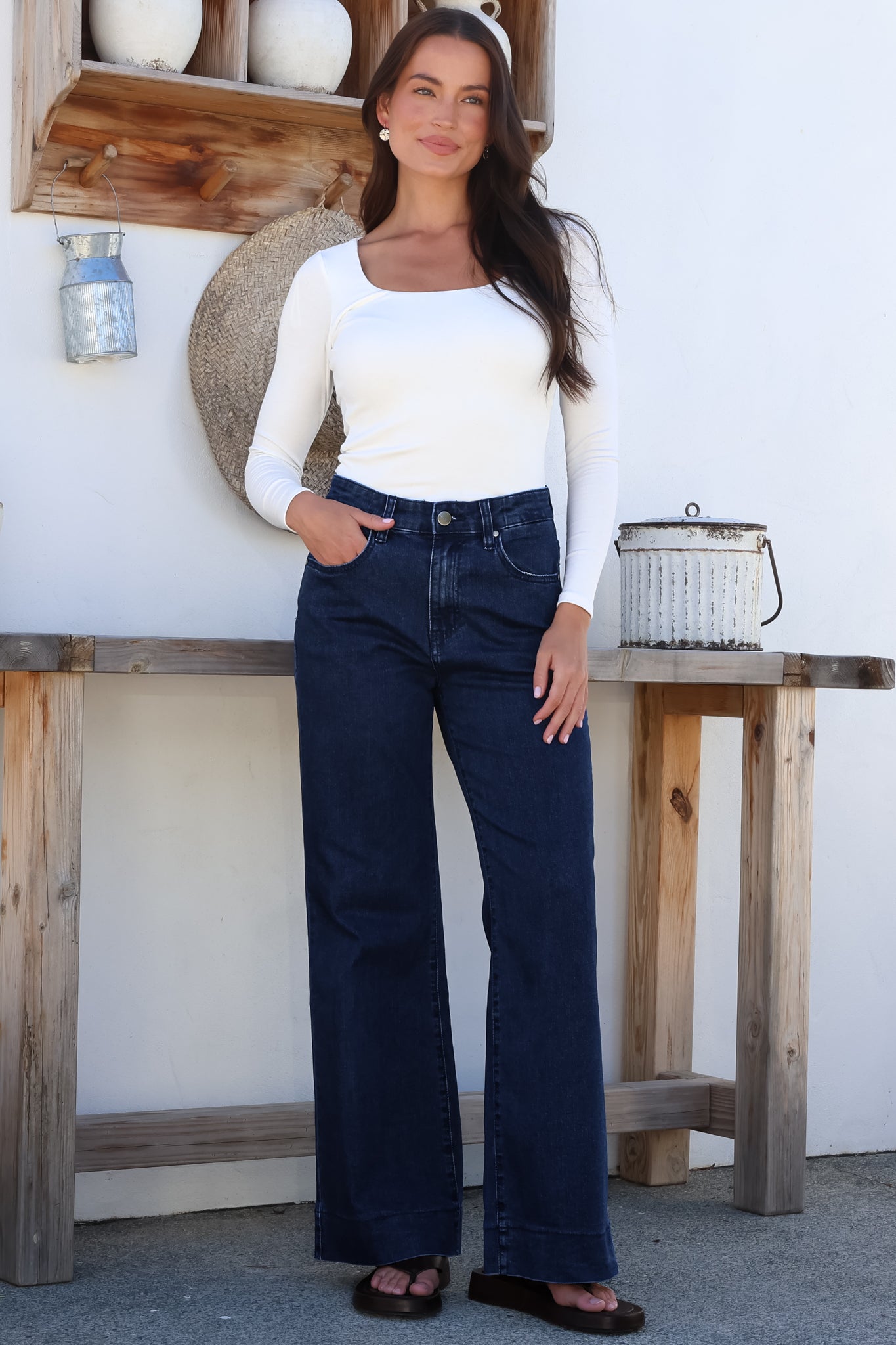 Jesse Jeans High Waisted Wide Leg Jeans Dark Denim