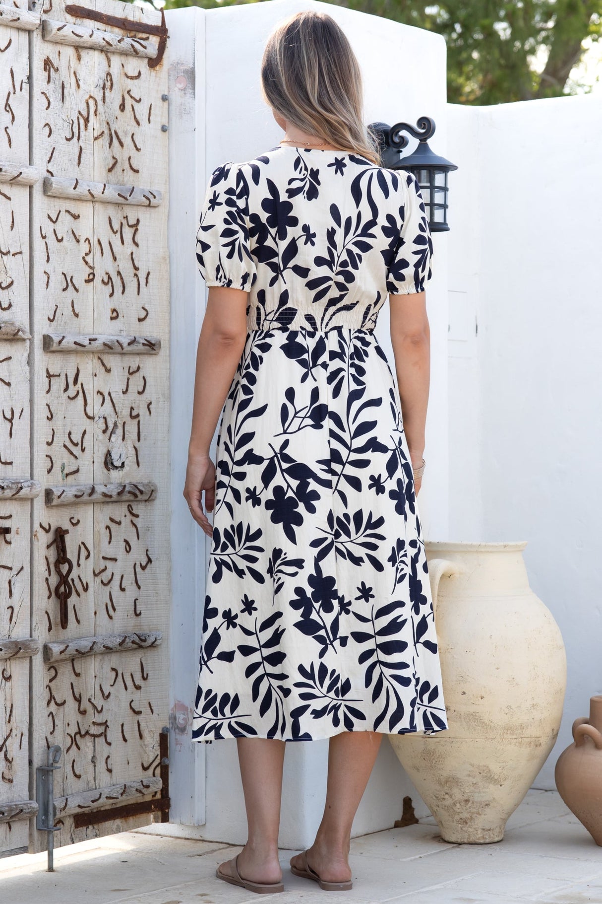 Jillie Midi Dress - V Neck Button Down Dress with Pockets in Avaria Print