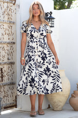 Jillie Midi Dress - V Neck Button Down Dress with Pockets in Avaria Print