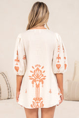 Joan Blouse - Tie-front Button Down Blouse with Balloon Sleeves in Serenoa Print