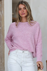 Joanne Knit Top - Crew Neckline Bat Wing Long Sleeve Top in Boysenberry