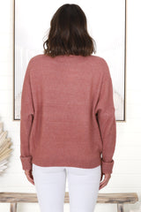 Joanne Knit Top - Crew Neckline Bat Wing Long Sleeve Top in Guava