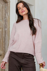 Model wearing Joanne Knit Top in Pale Pink from Salty Crush