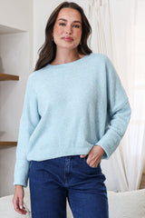 Model wearing Joanne Knit Top in Sky Blue from Salty Crush