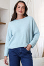 Model wearing Joanne Knit Top in Sky Blue from Salty Crush