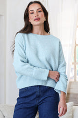 Joanne Knit Top - Crew Neckline Bat Wing Long Sleeve Top in Sky Blue