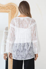 Jocelyn Blouse - Lace Button Down with Cami and Balloon Sleeves in Cream