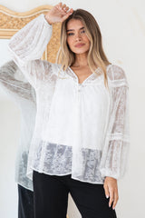Jocelyn Blouse - Lace Button Down with Cami and Balloon Sleeves in Cream