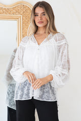 Jocelyn Blouse - Lace Button Down with Cami and Balloon Sleeves in Cream