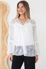 Jocelyn Blouse - Lace Button Down with Cami and Balloon Sleeves in Cream