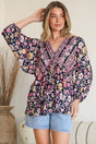 Model wearing Joelle Top in Anissa Print Black from Salty Crush