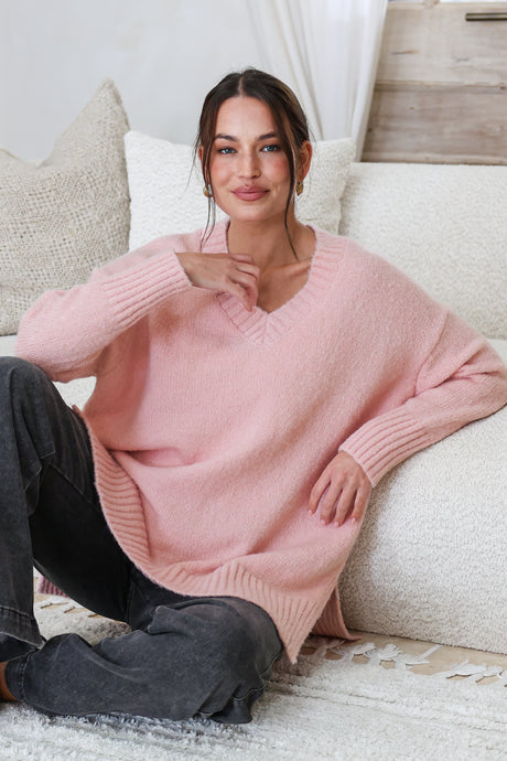 Jonas Jumper - Relaxed High-Low Jumper With Seam Splits In Baby Pink