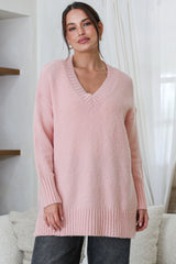 Model wearing Jonas Jumper in Baby Pink from Salty Crush