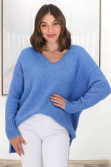 Jonas Jumper - Relaxed High-Low Jumper With Seam Splits In Blue